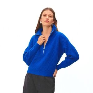 EVERLANE Felted Merino Wool Half-zip Sweater. Color: Royal blue. Size: Medium